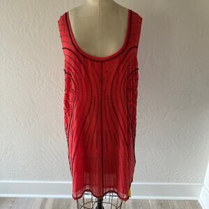 RISE Womens Beaded Embroidered Sleeveless Tunic NEW Size 24 Dark Coral Lagenlook